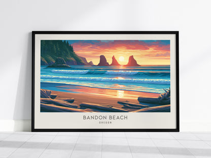 Bandon Beach Landscape Matte Border Poster | Oregon Destination Print Travel Gift — framed wall art, 24x36 in
