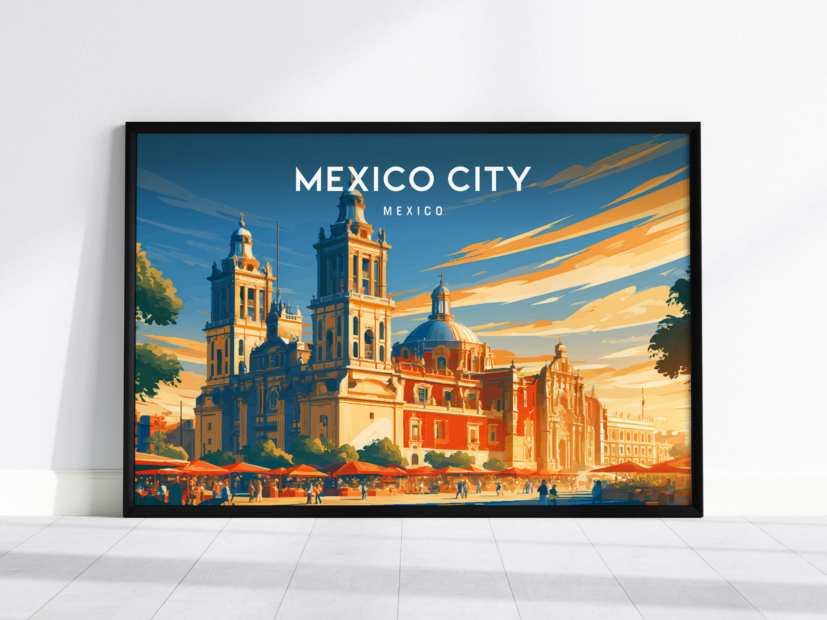 Mexico City Landscape Poster | Mexico Travel Gift Framed or Unframed Wall Art — framed wall art, 24x36 in