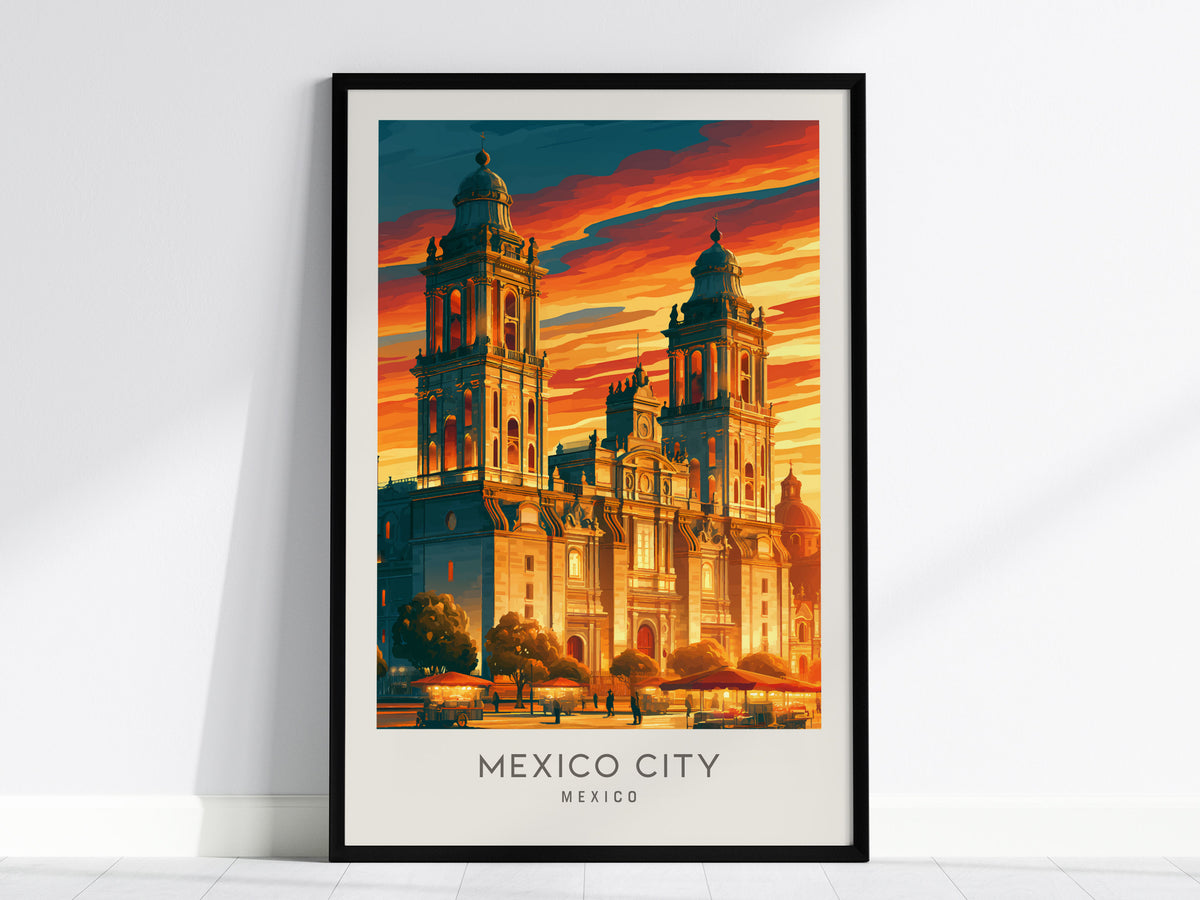 Mexico City Matte Border Poster | Mexico Destination Print Travel Wall Art — framed wall art, 24x36 in
