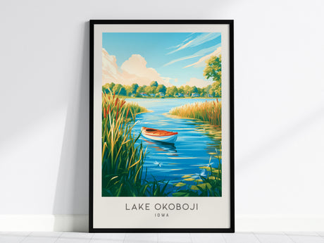 Lake Okoboji Matte Border Poster | Iowa Great Lakes Travel Wall Art — framed wall art, 24x36 in