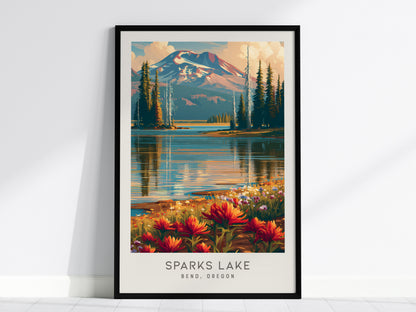 Sparks Lake Matte Border Poster | Bend, Oregon Destination Print Travel Wall Art — framed wall art, 24x36 in