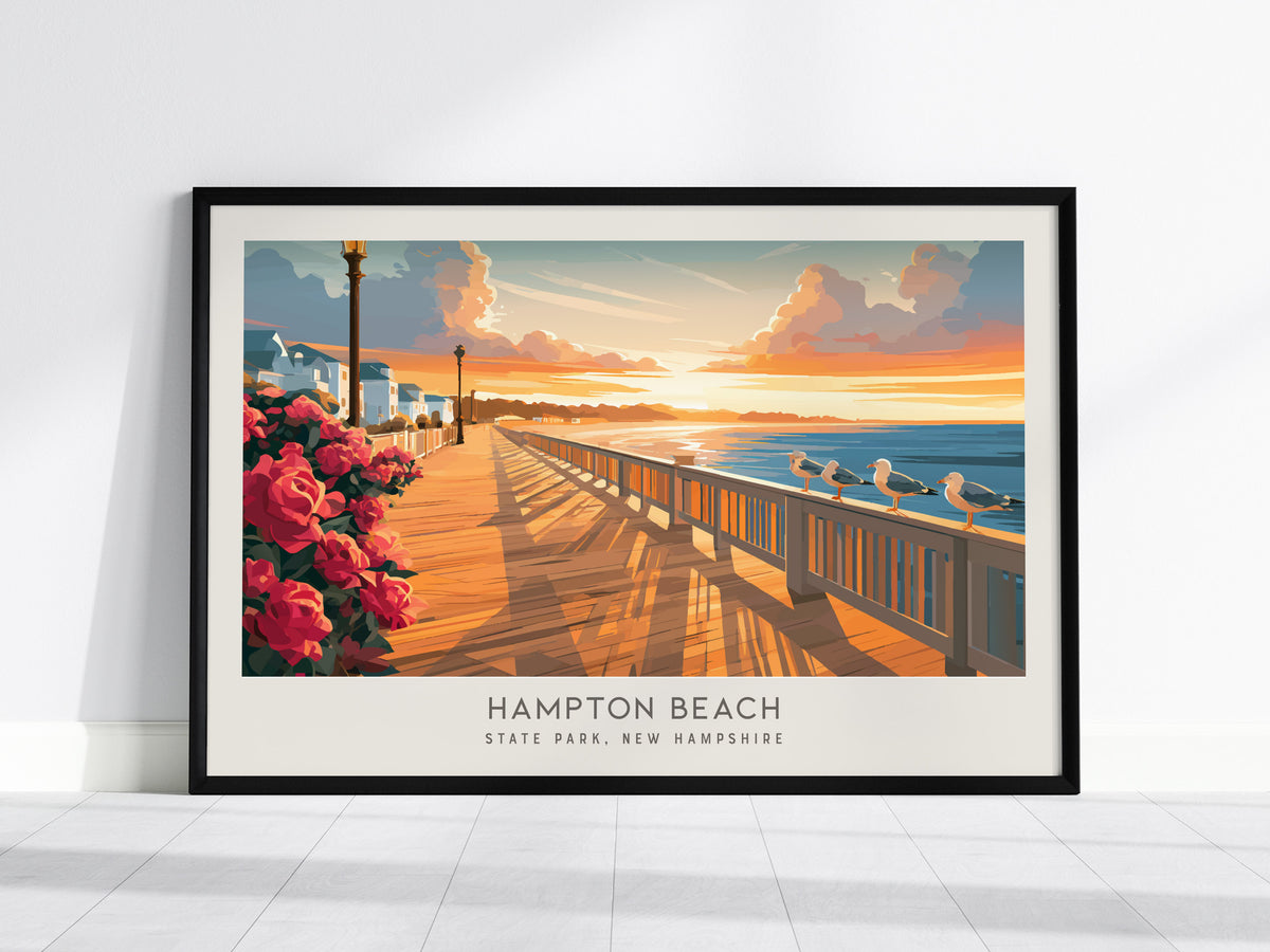Hampton Beach Landscape Matte Border Poster | State Park, New Hampshire Travel Wall Art — framed wall art, 24x36 in