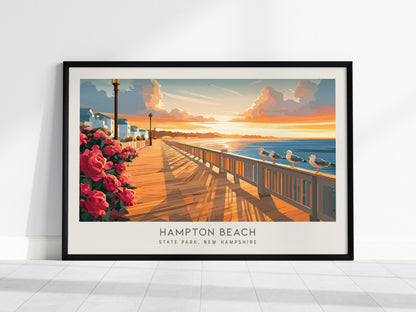 Hampton Beach Landscape Matte Border Poster | State Park, New Hampshire Travel Wall Art — framed wall art, 24x36 in
