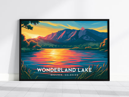 Wonderland Lake Landscape Poster | Boulder, Colorado Travel Wall Art — framed wall art, 24x36 in