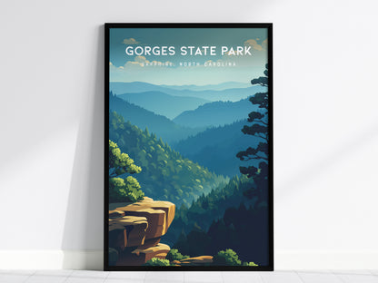 Gorges State Park, Sapphire, North Carolina Poster | Waterfall & Mountain Forest Travel Wall Art — framed wall art, 24x36 in