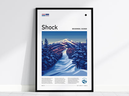 Shock Ski Run Poster | Breckenridge Resort Colorado Black Diamond Expert Skiing Slope Framed Print Skier Snowboarder Cabin Lodge Art Decor Gift