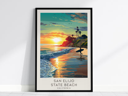 San Elijo State Beach Matte Border Poster | California Travel Wall Art — framed wall art, 24x36 in
