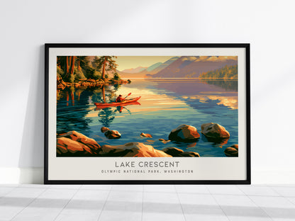 Lake Crescent Landscape Matte Border Poster | Olympic National Park, Washington Travel Wall Art — framed wall art, 24x36 in