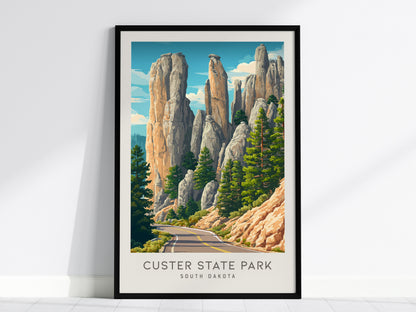 Custer State Park Matte Border Poster | South Dakota Travel Gift Vacation Wall Art — framed wall art, 24x36 in
