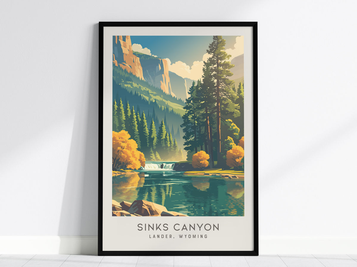 Sinks Canyon Matte Border Poster | Lander, Wyoming Travel Wall Art — framed wall art, 24x36 in