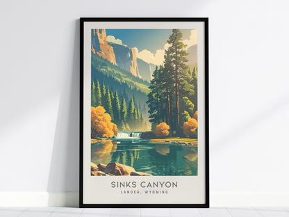 Sinks Canyon Matte Border Poster | Lander, Wyoming Travel Wall Art — framed wall art, 24x36 in