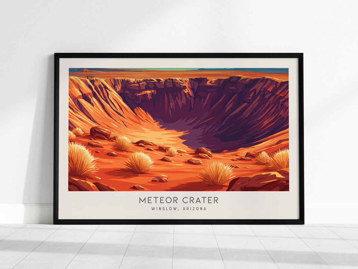 Meteor Crater Landscape Matte Border Poster | Winslow, Arizona Travel Gift — framed wall art, 24x36 in