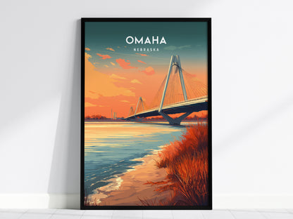 Omaha, Nebraska Poster | Heartland Skyline Destination Print Wall Art — framed wall art, 24x36 in