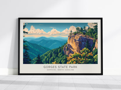 Gorges State Park Landscape Matte Border Poster | Sapphire, North Carolina Vacation Wall Art — framed wall art, 24x36 in