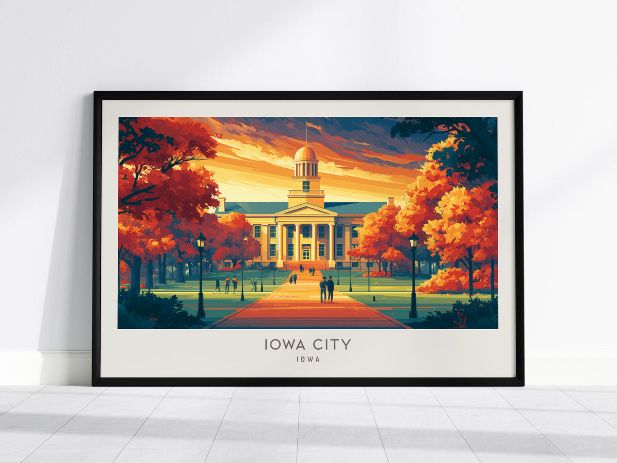 Iowa City Landscape Matte Border Poster | Iowa Framed or Unframed Travel Gift — framed wall art, 24x36 in