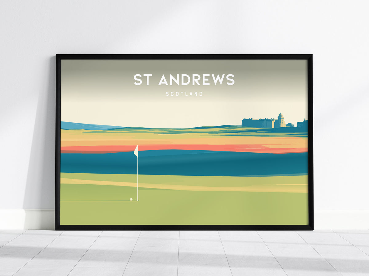 St Andrews Old Course, Scotland Landscape Poster | Golf Course Print Country Club Decor Wall Art — framed wall art, 24x36 in