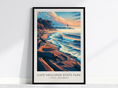 Cape Henlopen State Park Matte Border Poster | Lewes, Delaware Travel Wall Art — framed wall art, 24x36 in