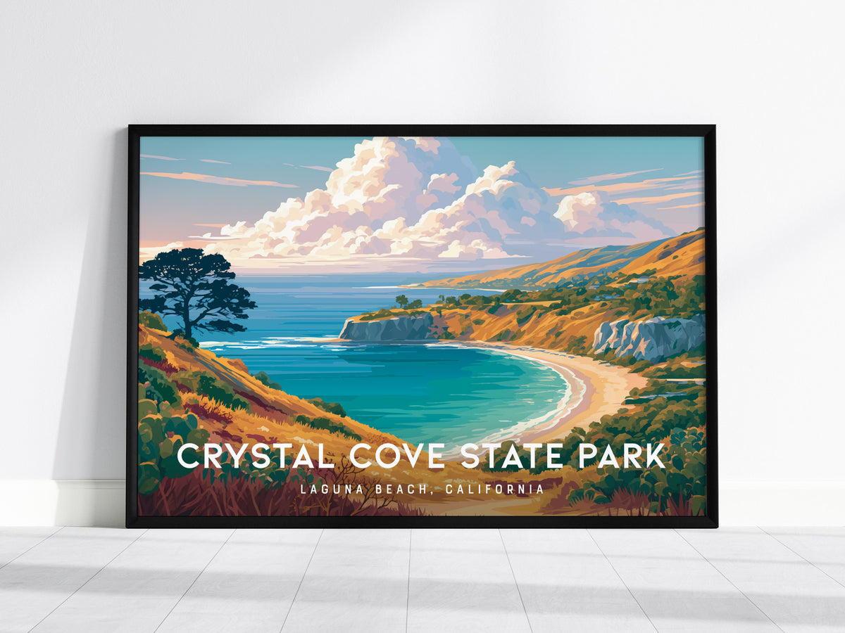 Crystal Cove State Park Landscape Poster | Destination Print Laguna Beach, California Wall Art — framed wall art, 24x36 in