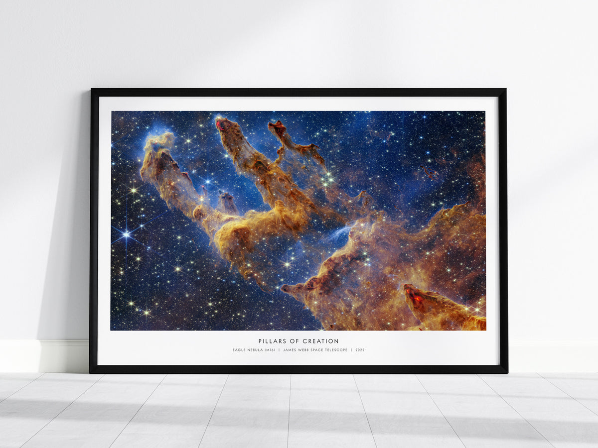 Pillars of Creation Landscape Poster | NASA Eagle Nebula (M16) JWST Poster Space Photography Wall Art — framed wall art, 24x3