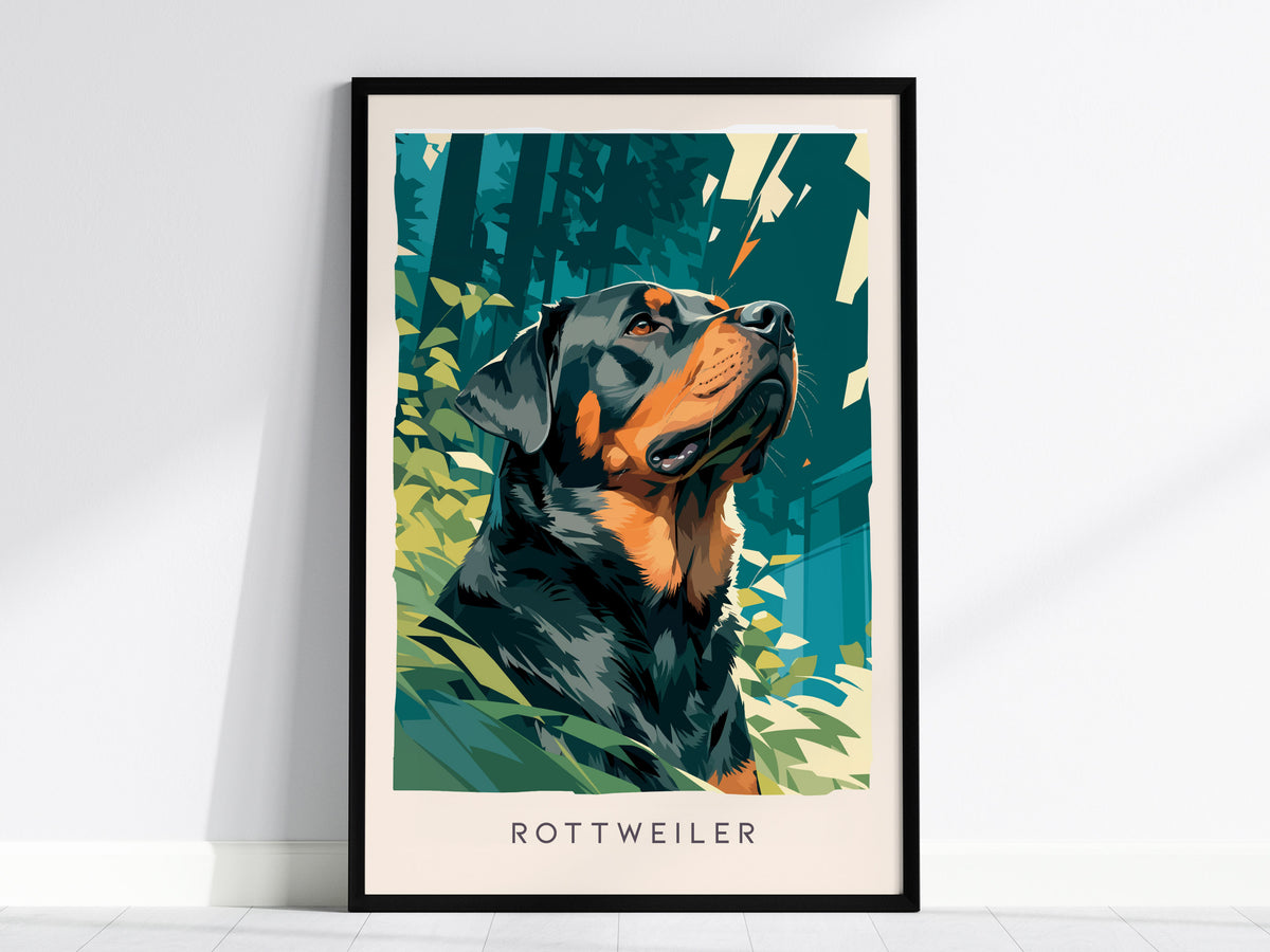 Rottweiler Poster | Loyal Guardian Wildlife Wall Art — framed wall art, 24x36 in