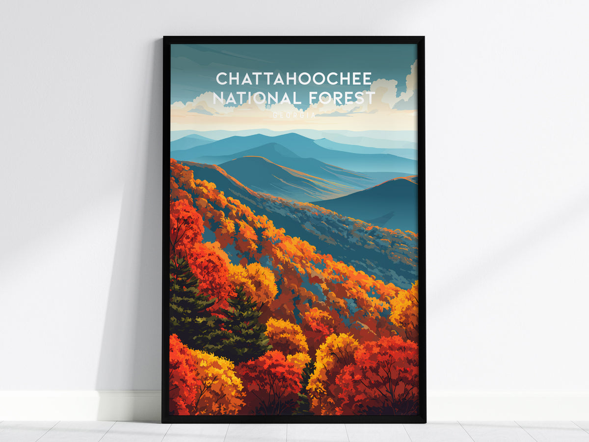 Chattahoochee National Forest, Georgia Poster | Mountain Wilderness Destination Print Wall Art — framed wall art, 24x36 in