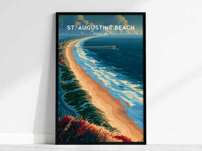 St. Augustine Beach, Florida Poster | Sun-Kissed Shores & Pier Wall Art — framed wall art, 24x36 in