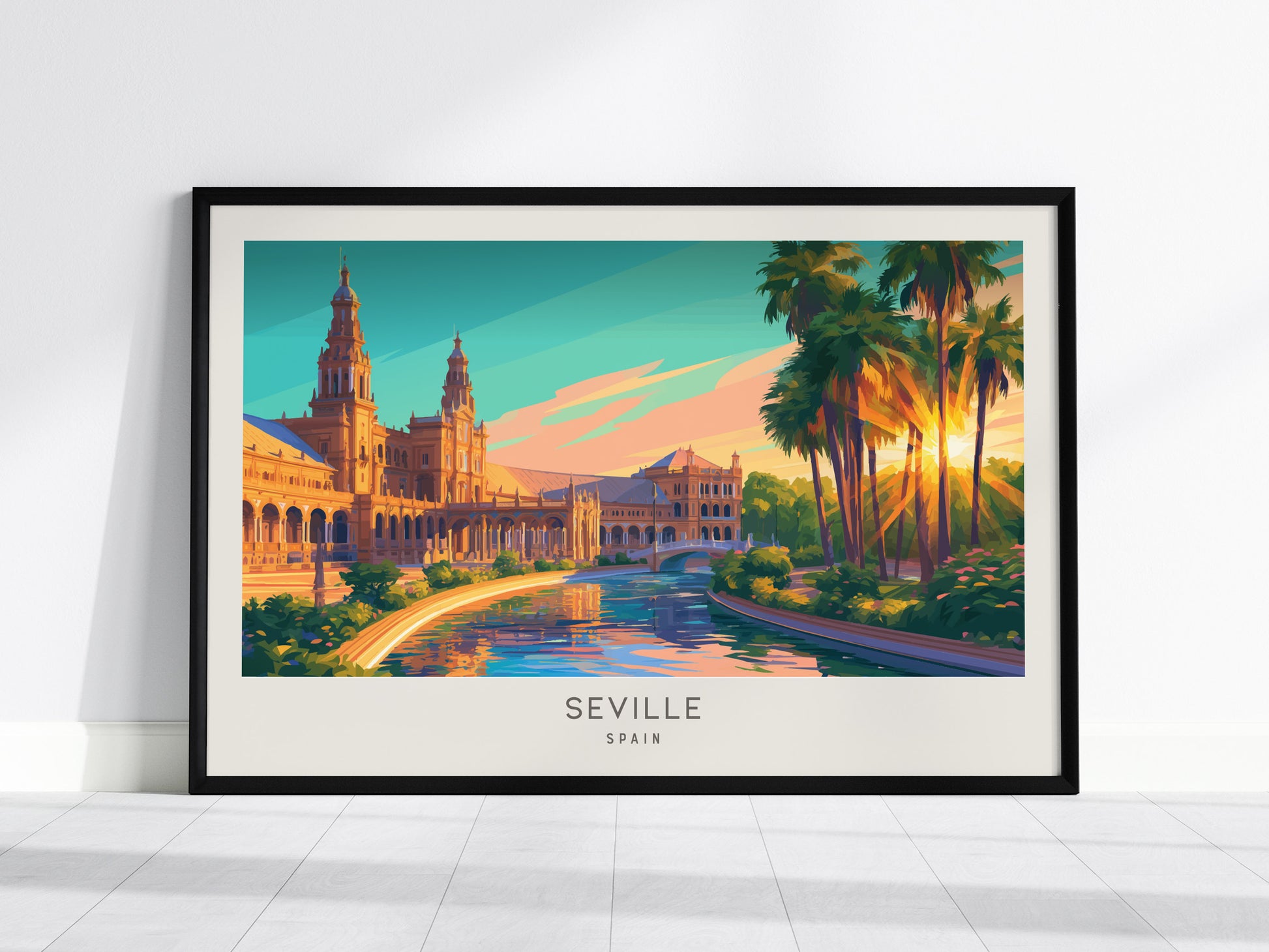 Seville Landscape Matte Border Poster | Spain Framed or Unframed Travel Gift Wall Art — framed wall art, 24x36 in