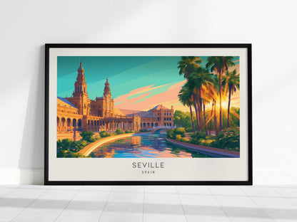 Seville Landscape Matte Border Poster | Spain Framed or Unframed Travel Gift Wall Art — framed wall art, 24x36 in