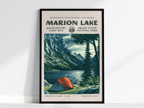 Marion Lake, Grand Teton Poster | Hiker Gift | Alpine Wilderness Backcountry Wall Art — framed wall art, 24x36 in