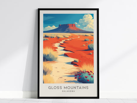 Gloss Mountains Matte Border Poster | Oklahoma Destination Print Travel Wall Art — framed wall art, 24x36 in