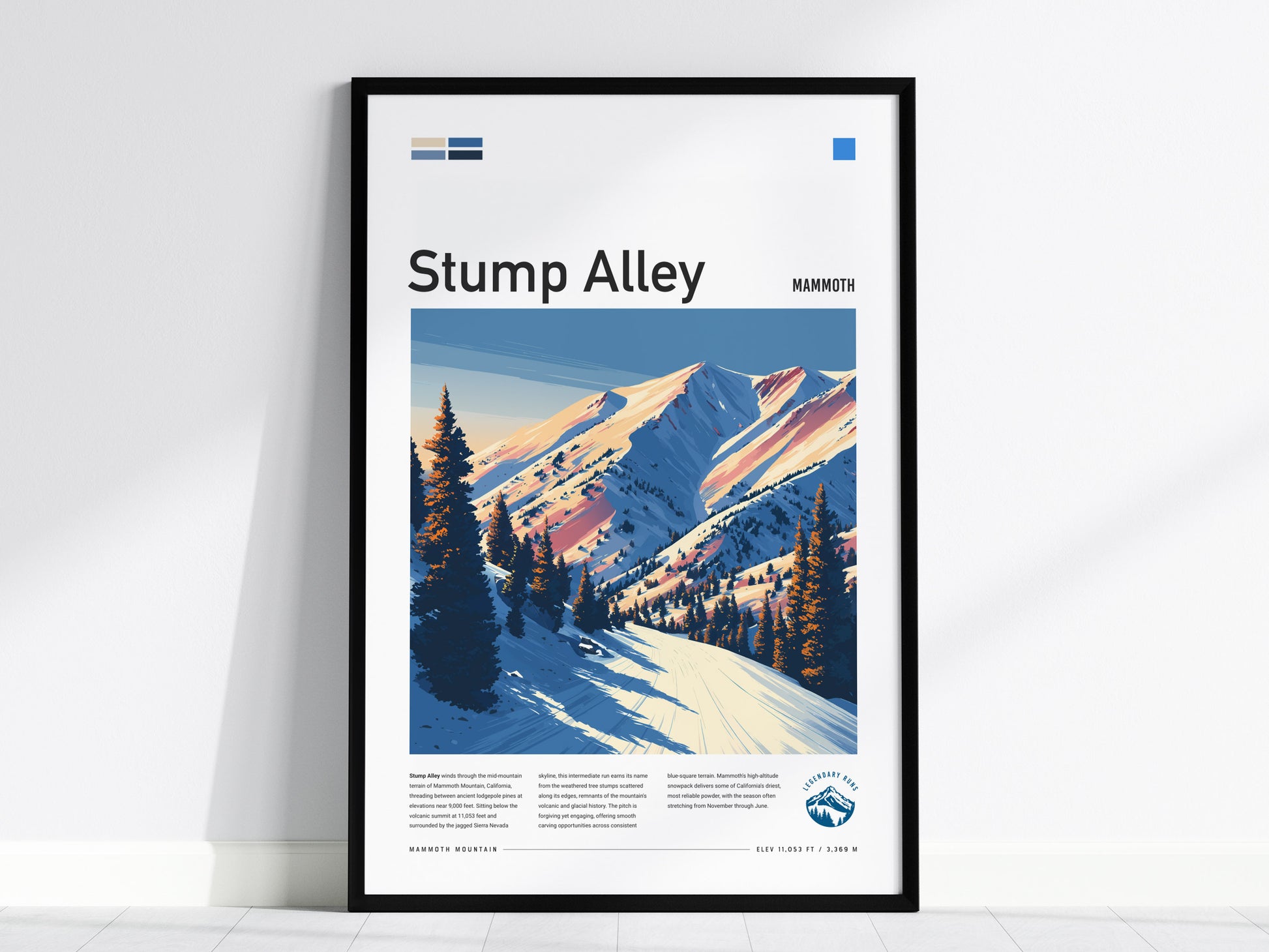 Stump Alley, Mammoth Poster | Bold Ski Run Mountain Wall Art — framed wall art, 24x36 in