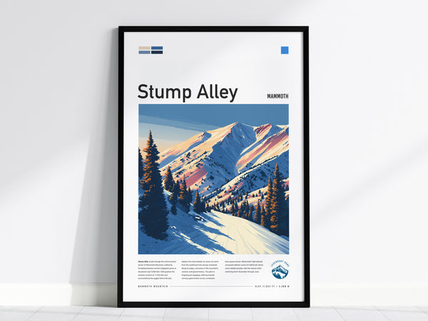 Stump Alley, Mammoth Poster | Bold Ski Run Mountain Wall Art — framed wall art, 24x36 in