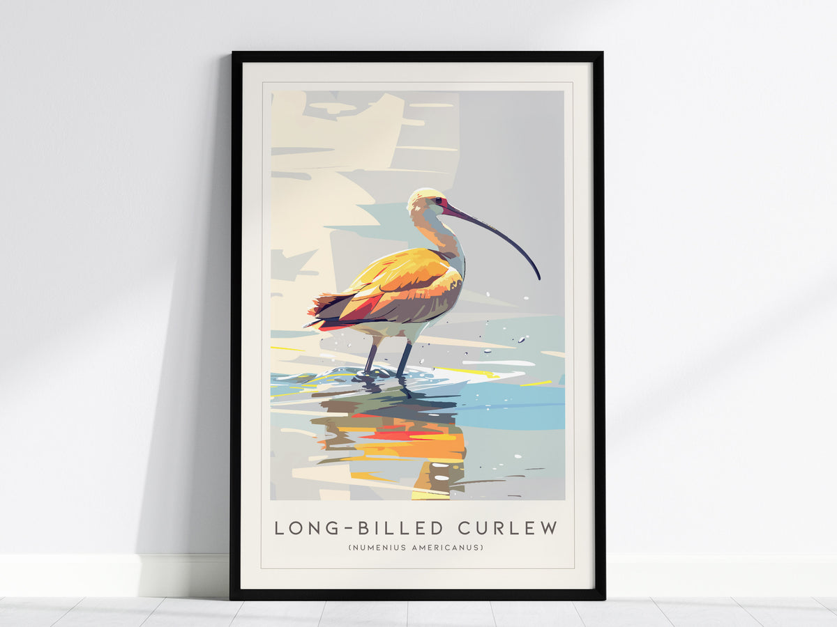 Long-billed Curlew, Numenius americanus Poster | Shorebird Wildlife Print Wall Art — framed wall art, 24x36 in