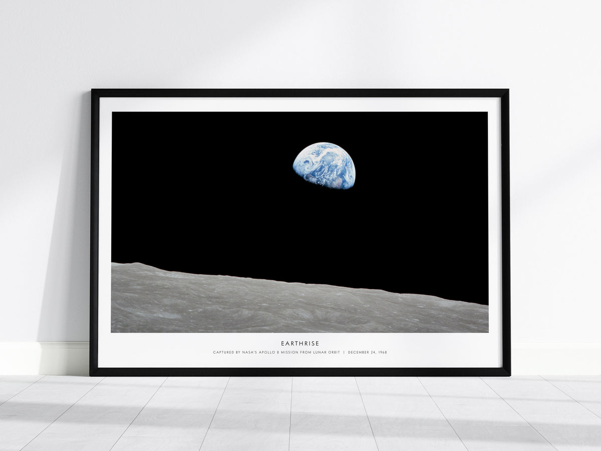 Earthrise Landscape Poster | NASA Apollo 8 Mission Astronomy Print Space Photography Wall Art — framed wall art, 24x36 in