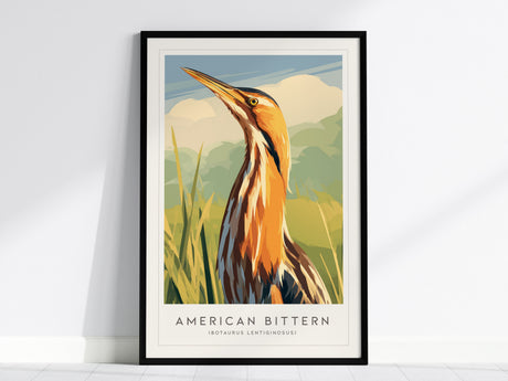 American Bittern Poster | Marshland Heron Wildlife Wall Art — framed wall art, 24x36 in