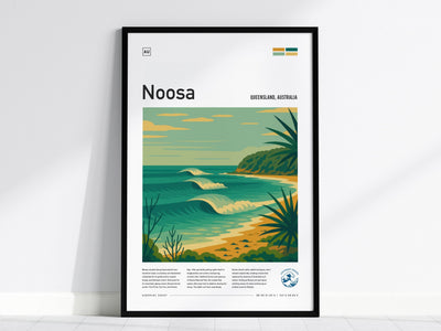 Noosa Surf Poster | Queensland Longboard Point Break Wall Art Print