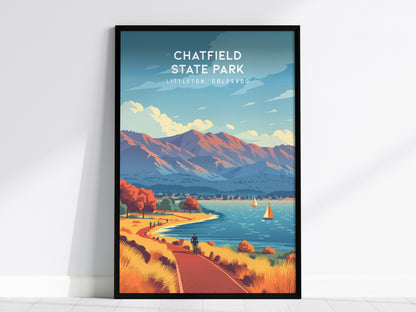 Chatfield State Park, Littleton, Colorado Poster | Mountain Lake Destination Print Wall Art — framed wall art, 24x36 in