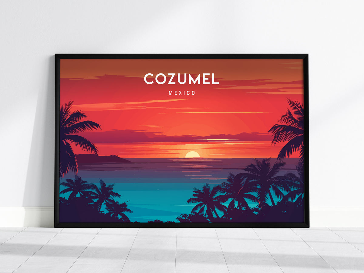 Cozumel, Mexico Landscape Poster | Destination Print Beach House Decor Wall Art — framed wall art, 24x36 in