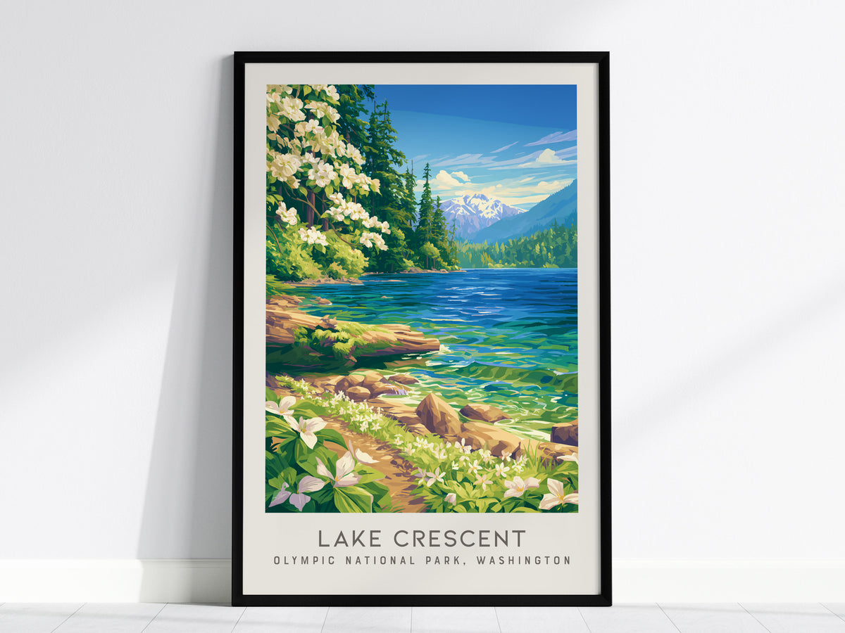 Lake Crescent Matte Border Poster | Olympic National Park, Washington Destination Print — framed wall art, 24x36 in