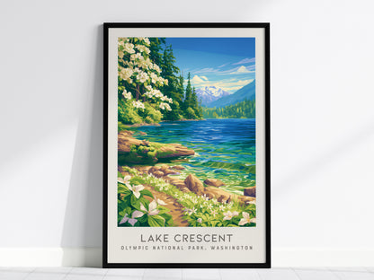 Lake Crescent Matte Border Poster | Olympic National Park, Washington Destination Print — framed wall art, 24x36 in