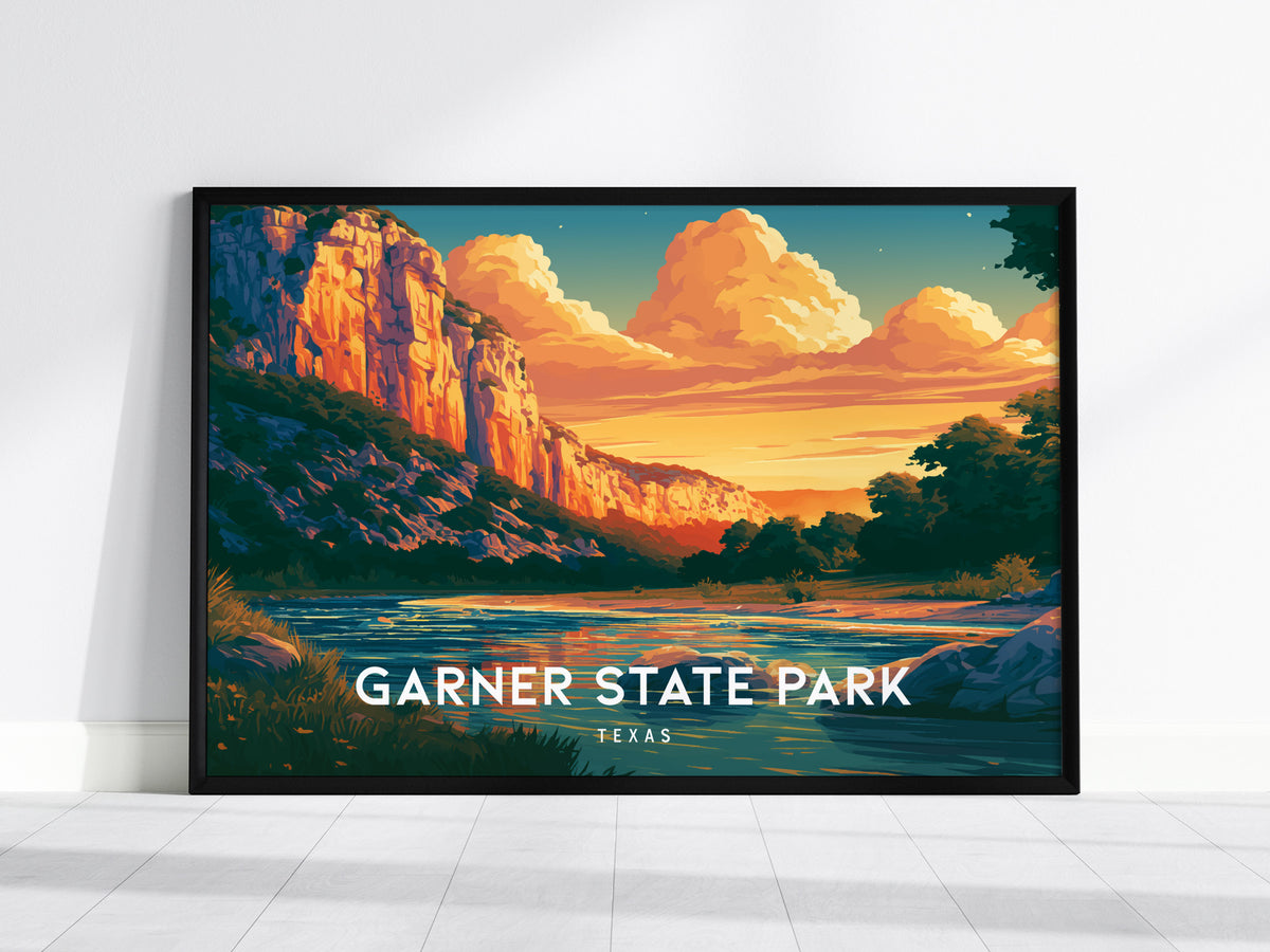 Garner State Park, Texas Landscape Poster | Frio River Travel Wall Art — framed wall art, 24x36 in