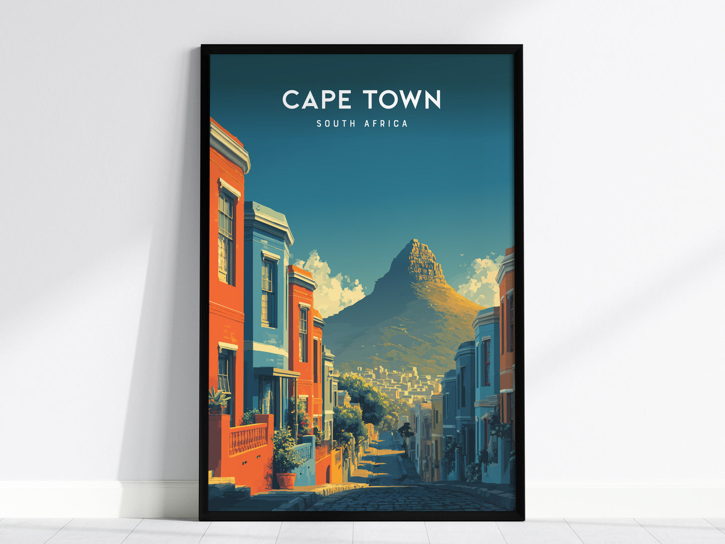 Cape Town, South Africa Poster | Table Mountain & Coastal Beach Decor Wall Art — framed wall art, 24x36 in
