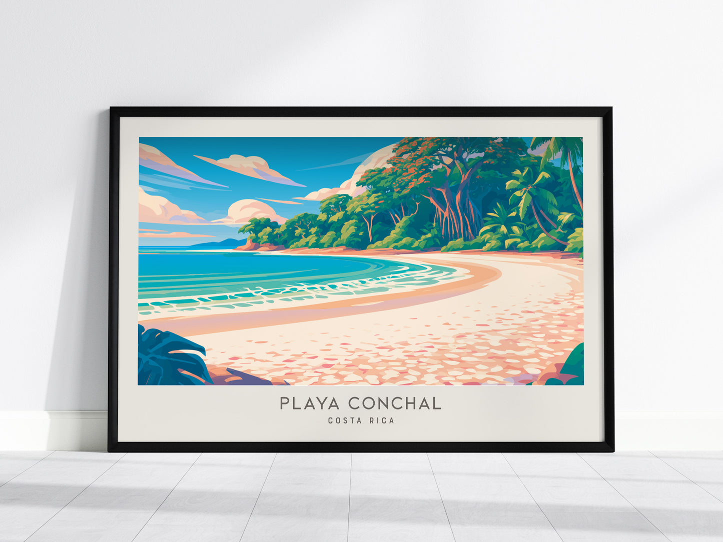 Playa Conchal Landscape Matte Border Poster | Costa Rica Coastal Beach Decor Travel Wall Art — framed wall art, 24x36 in