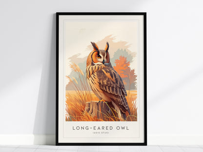 Long-eared Owl, Asio otus Poster | Mysterious Forest Raptor Bird Wall Art — framed wall art, 24x36 in