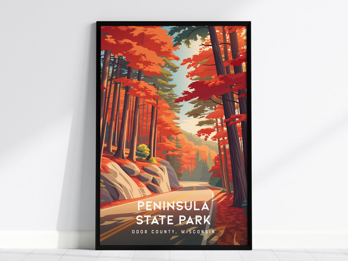 Peninsula State Park, Door County, Wisconsin Poster | Bluffs & Birch Forest Travel Wall Art — framed wall art, 24x36 in