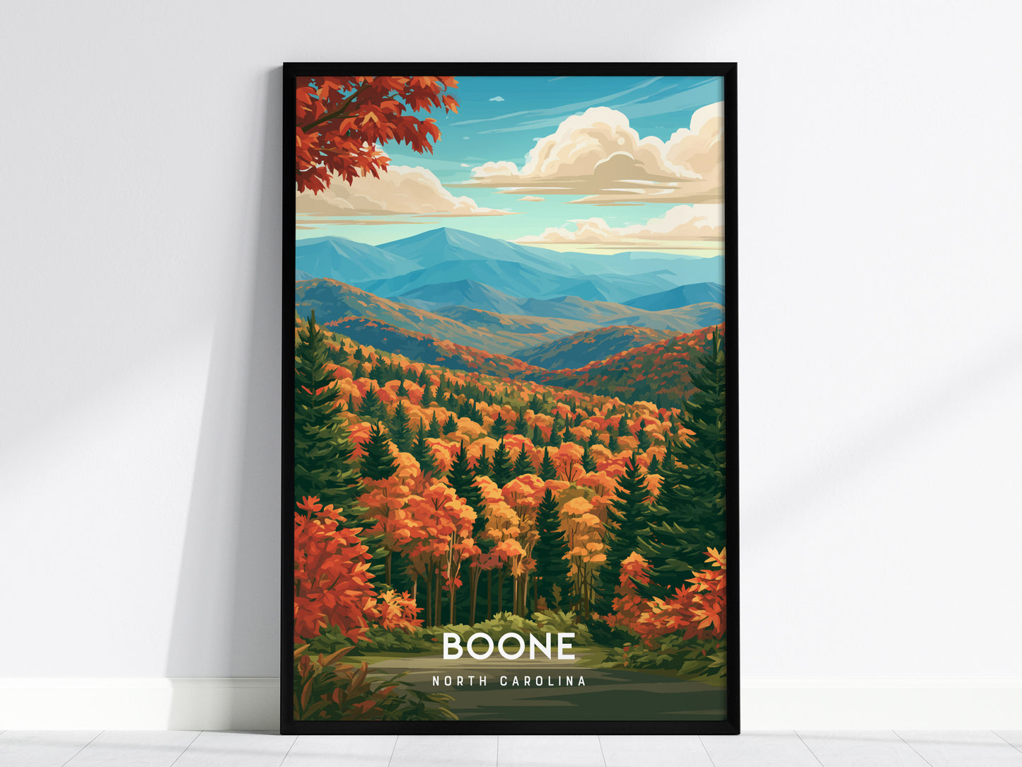 Boone, North Carolina Poster | Blue Ridge Mountain Charm Wall Art — framed wall art, 24x36 in