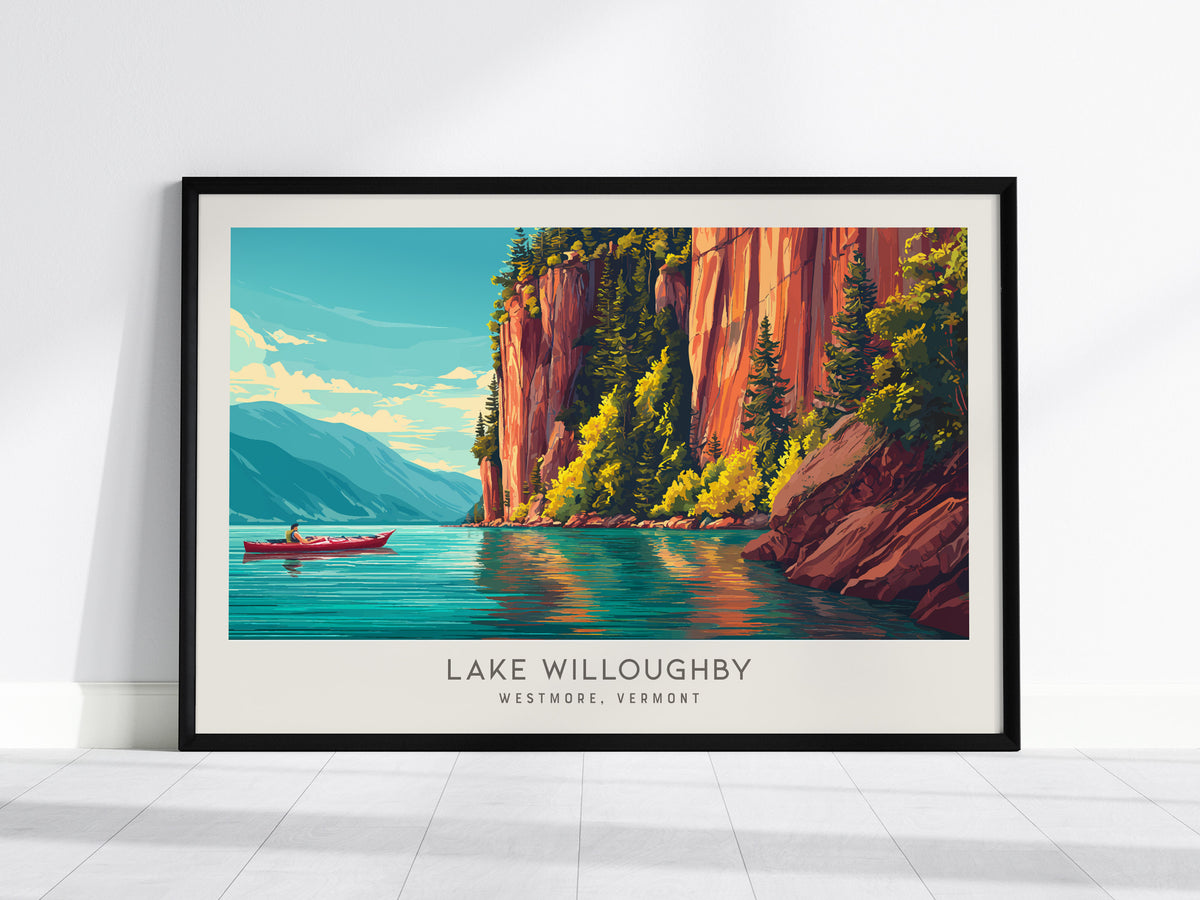 Lake Willoughby Landscape Matte Border Poster | Westmore, Vermont Vacation Wall Art — framed wall art, 24x36 in