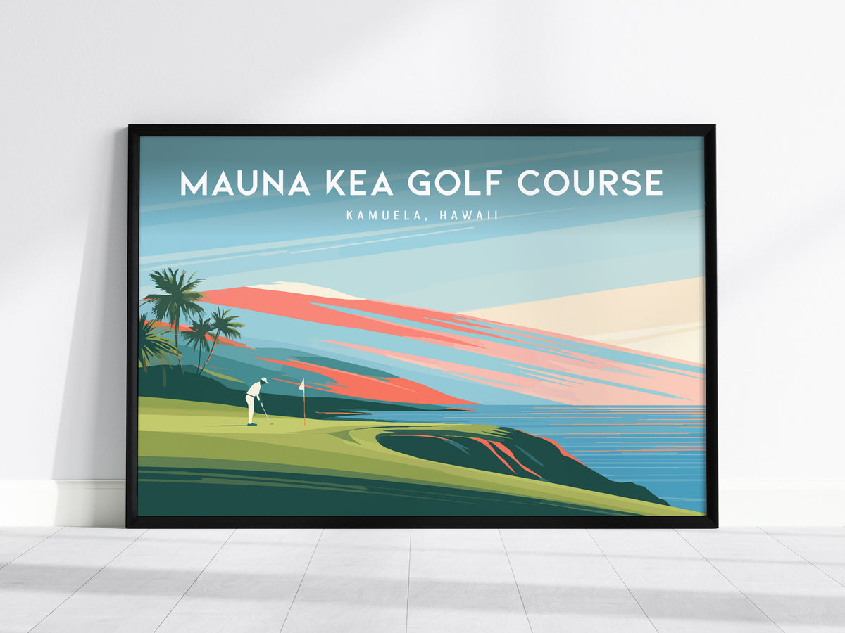 Mauna Kea Golf Course Landscape Poster | Kamuela, Hawaii Country Club Decor Wall Art — framed wall art, 24x36 in