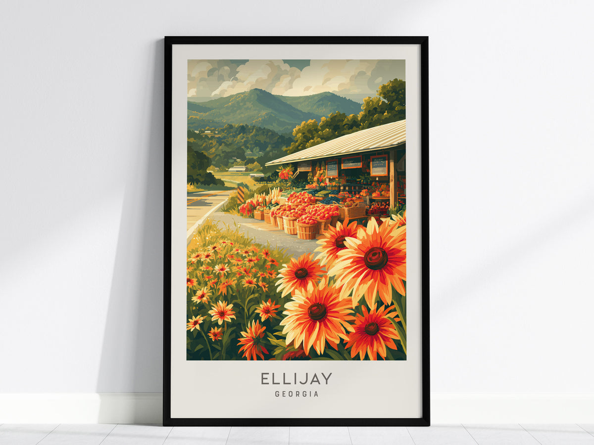 Ellijay Matte Border Poster | Georgia Travel Gift Vacation Wall Art — framed wall art, 24x36 in