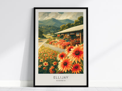 Ellijay Matte Border Poster | Georgia Travel Gift Vacation Wall Art — framed wall art, 24x36 in